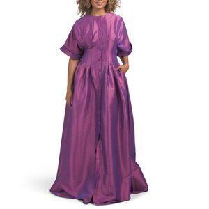 RENE BY RENE RUIZ Plum Short Sleeve Pleated Waist Gown